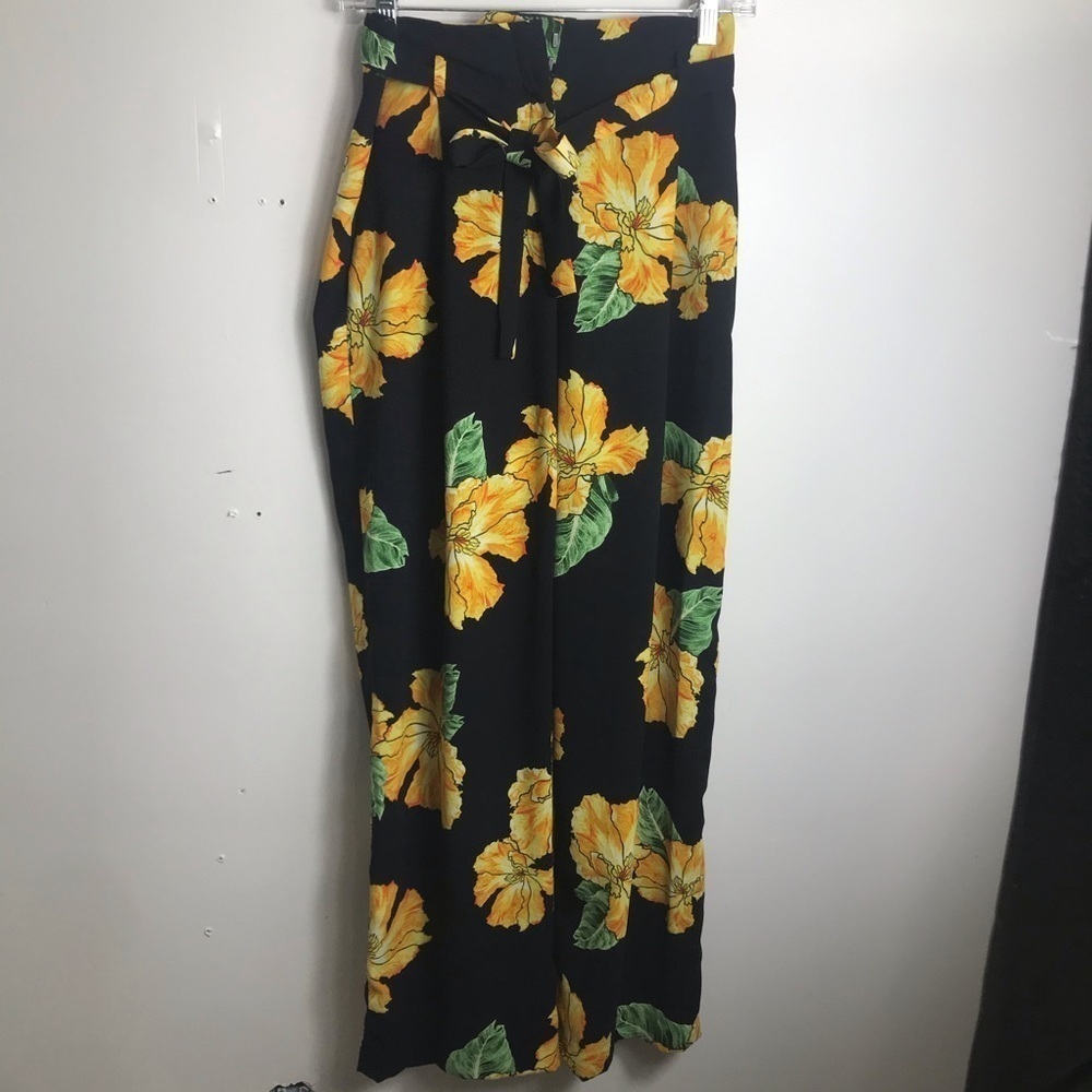 Zara Yellow Flower Print Pant size xs 1787 - Picture 1 of 2